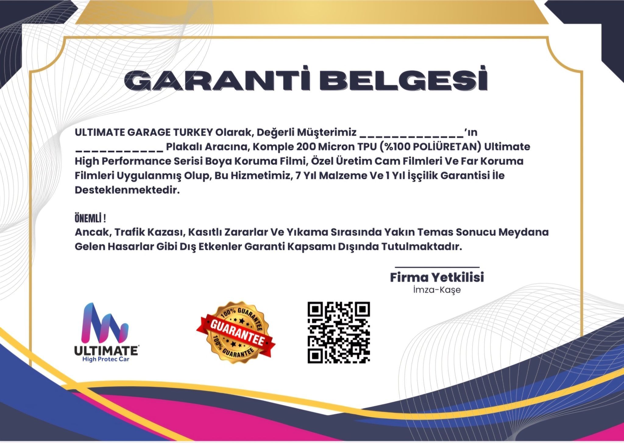 7 Yıl Garanti Belgesi